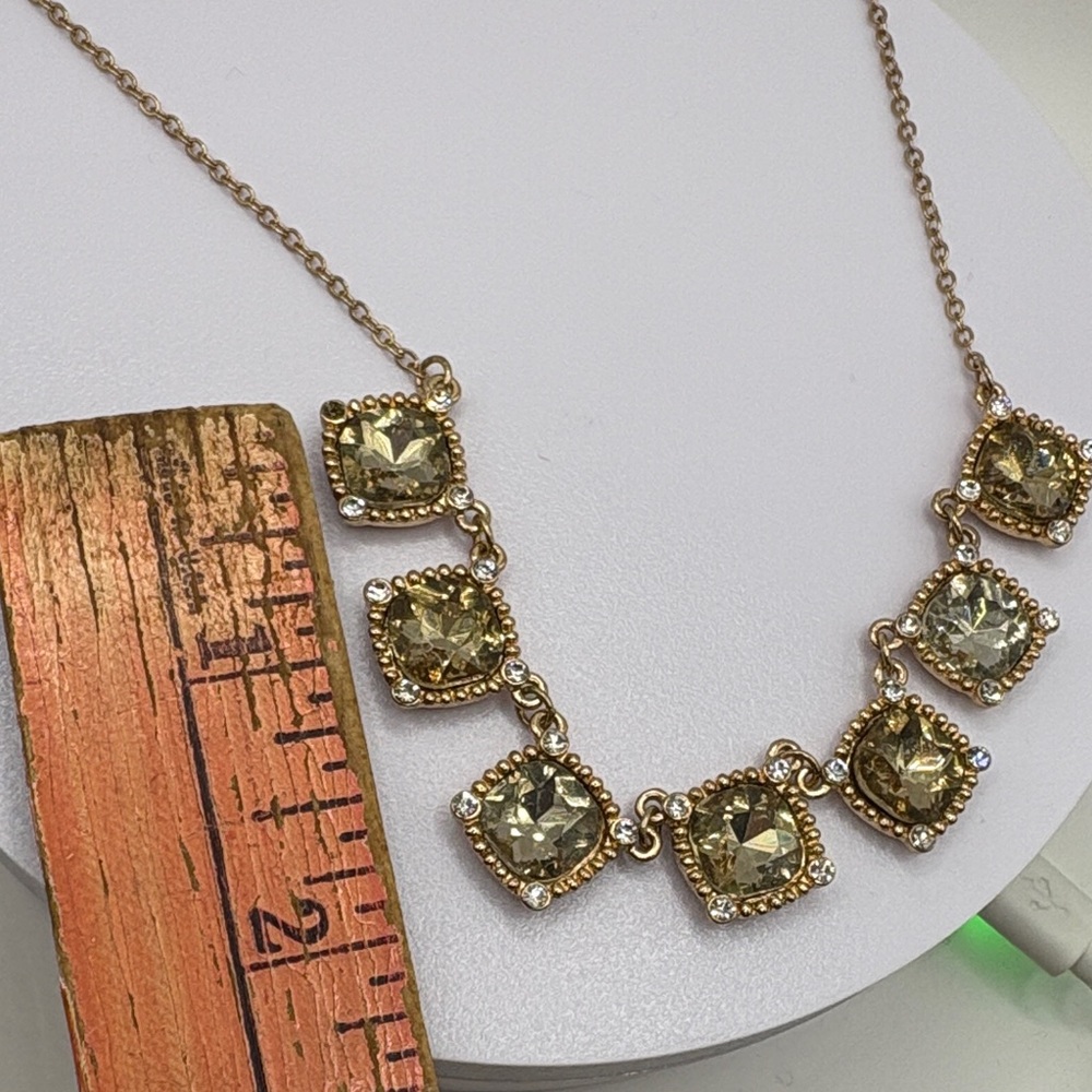 J Crew Gold Statement Necklace Champagne Crystal Square Bib - Picture 10 of 10